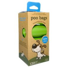 Пакети біорозкладні одноразові Poo Bags без запаху 120 шт ( 8 рулонів по 15 пакетів) 
