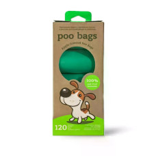 Пакети біорозкладні одноразові Poo Bags з ароматом яблука 120 шт ( 8 рулонів по 15 пакетів) 