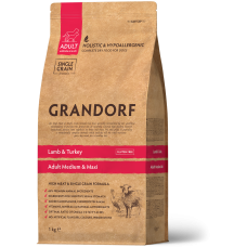 Сухий корм для дорослих собак середніх і великих порід Grandorf Lamb & Turkey Medium & Maxi з ягням та індичкою 1 кг
