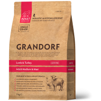 Сухий корм для дорослих собак середніх і великих порід Grandorf Lamb & Turkey Medium & Maxi з ягням та індичкою, 3 кг