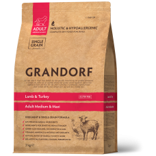 Сухий корм для дорослих собак середніх і великих порід Grandorf Lamb & Turkey Medium & Maxi з ягням та індичкою, 3 кг