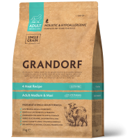 Сухий корм для дорослих собак середніх і великих порід Grandorf 4 Meat Medium & Maxi з 4 видами м’яса, 3 кг