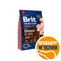 Сухий корм Brit Premium Dog Junior L (курка) для цуценят і молодих собак великих порід 25–45 кг, від 1 до 24 місяців, 3 кг