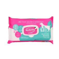 Вологі серветки для всіх типів шерсті котів, собак та кроликів, з ароматом білого мускусу Inodorina Everyday Muschio Bianco, 40 шт