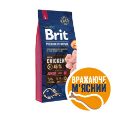 Сухий корм Brit Premium Dog Junior L (курка) для цуценят і молодих собак великих порід 25–45 кг, від 1 до 24 місяців, 15кг 