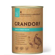 Вологий корм для дорослих собак Grandorf QUAIL & TURKEY RECIPE з м'ясом перепела та індичкою, 400 г