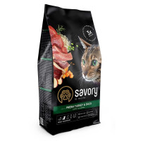 Сухий корм SAVORY з індикою та качкою для дорослих кішок гурманів, 2 кг