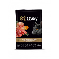 Пауч SAVORY для стерилизованных котов и кошек с индейкой и морковью в желе, 85г