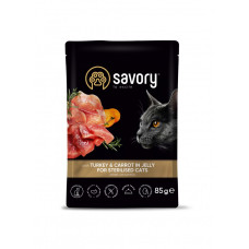 Пауч SAVORY для стерилізованих котів та кішок з індичкою та морквою у желе, 85г