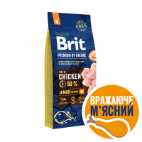 Сухий корм Brit Premium Dog Junior M (курка) для цуценят і молодих собак середніх порід 10–25 кг, від 1 до 12 місяців, 15кг 