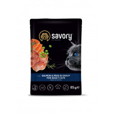 Пауч SAVORY для дорослих котів з лососем та горошком у соусі, 85г
