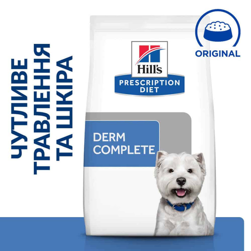 Сухий корм Hill's Prescription Diet Derm Complete Mini для собак малих порід з рисом і яйцем, підтримка при харчовій алергії та атопічному дерматиті, 1 кг