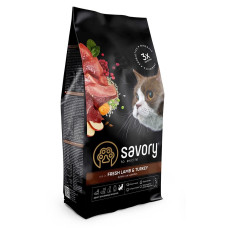 Сухий корм SAVORY з ягням та індичкою для котів з чутливим травленням, 2 кг