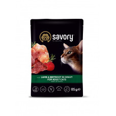 Пауч SAVORY для дорослих котів з ягням та буряком у соусі, 85г