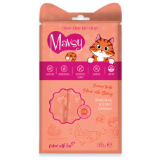 Ласощі кремові для котів Mavsy CREAMY LICKABLE TREATS SALMON WITH SHRIMP з філе лосося та креветками, 15 г (5 шт)