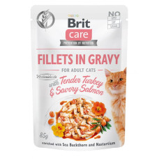 Вологий корм Brit Care Cat Pouch Fillets in Gravy - для дорослих котів, філе в соусі з ніжною індичкою та пікантним лососем 85 г