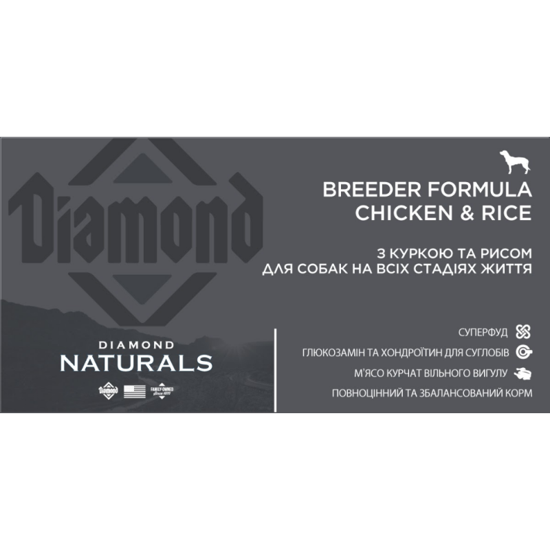 Сухий корм Diamond Naturals Breeder Formula Chicken & Rice для собак усіх стадій життя, 20 кг