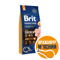 Сухий корм Brit Premium Dog Adult M (курка) для дорослих собак середніх порід 10–25 кг, 15кг