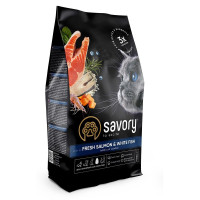 Сухий корм SAVORY для довгошерстих котів з лососем та білою рибою, 0.4 кг