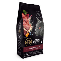 Сухий корм SAVORY з індичкою та качкою для стерилізованих котів, 8 кг