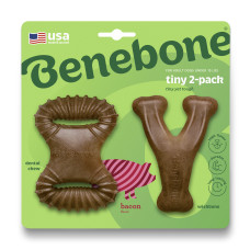 Набір іграшок для гризіння Benebone Tiny 2-Pack «Дентал кістка + Важіль» зі смаком бекону для собак, до 7 кг