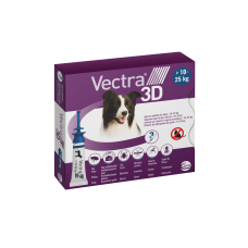 Ветеринарний засіб Vectra 3D для собак вагою 10,1–25 кг від бліх, кліщів і комарів, 3 піпетки × 3,6 мл