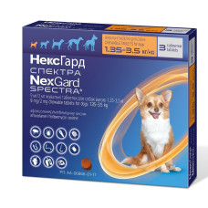 Таблетки від бліх, кліщів і гельмінтів NexGard Spectra (НексГард Спектра) - для собак вагою від 1.35 до 3.5 кг 